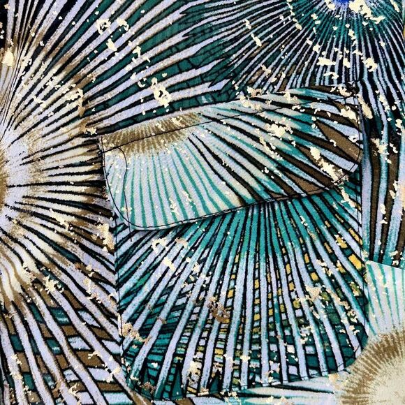 New Directions Sunburst Fireworks Blouse Womens Size Large Green Gold Yellow - Picture 7 of 11